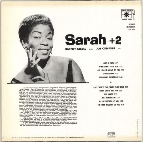 Sarah Vaughan Sarah + 2 vinyl LP album (LP record) Spanish VAALPSA700922