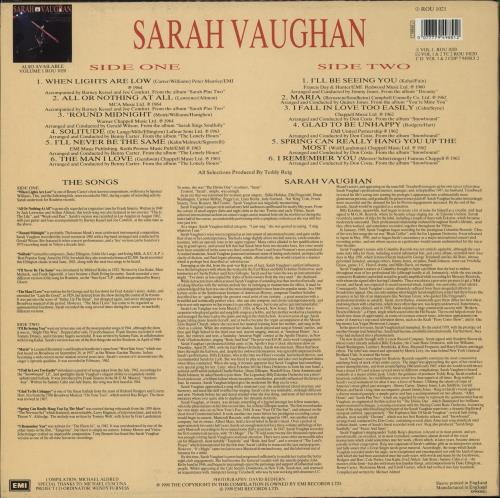 Sarah Vaughan The Roulette Years Volume Two vinyl LP album (LP record) UK VAALPTH880018