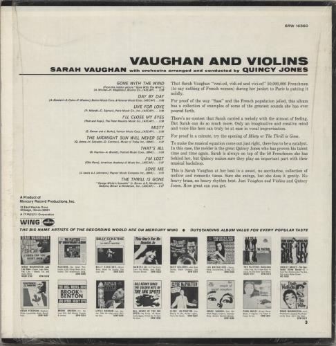 Sarah Vaughan Vaughan And Violins vinyl LP album (LP record) US VAALPVA700023