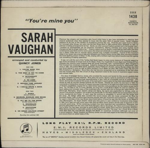 Sarah Vaughan You're Mine You - blue & black label vinyl LP album (LP record) UK VAALPYO753210