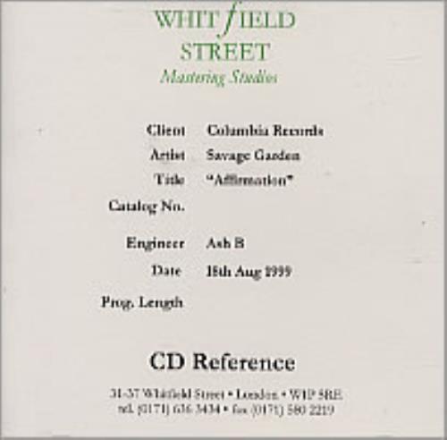 Savage Garden Affirmation CD-R acetate UK SGDCRAF145242