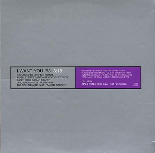 Savage Garden I Want You '98 CD single (CD5 / 5") UK SGDC5IW132002
