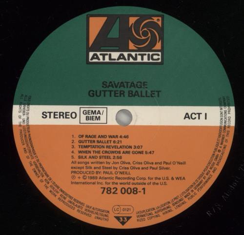 Savatage Gutter Ballet vinyl LP album (LP record) German SVTLPGU465680