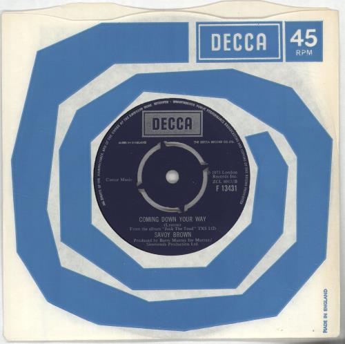 Savoy Brown Coming Down Your Way 7" vinyl single (7 inch record / 45) UK SVB07CO701706