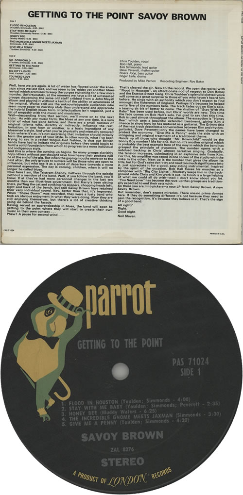 Savoy Brown Getting To The Point vinyl LP album (LP record) US SVBLPGE623705