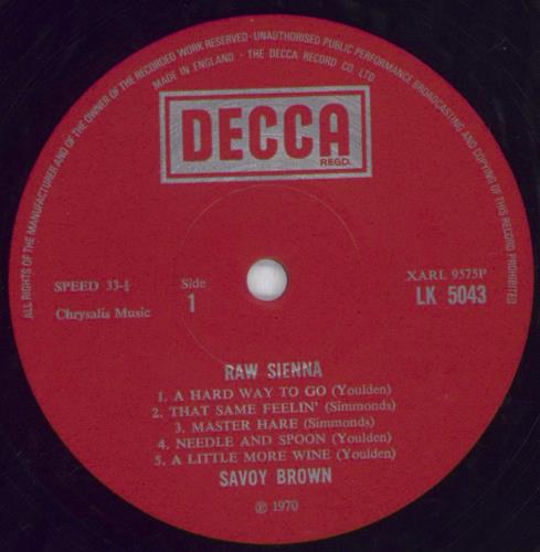 Savoy Brown Raw Sienna - VG vinyl LP album (LP record) UK SVBLPRA818559