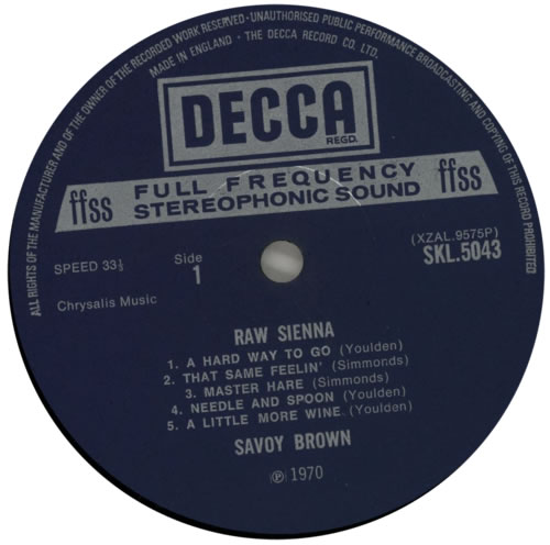 Savoy Brown Raw Sienna vinyl LP album (LP record) UK SVBLPRA591305