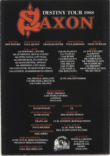 Saxon Destiny Tour 1988 tour programme UK SAXTRDE688650