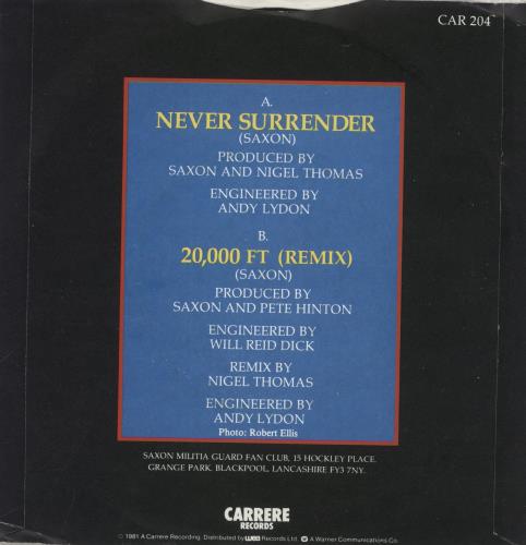 Saxon Never Surrender 7" vinyl single (7 inch record / 45) UK SAX07NE589264