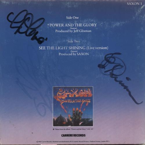 Saxon Power And The Glory - Poster Sleeve - Autographed 7" vinyl single (7 inch record / 45) UK SAX07PO773330