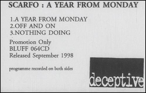 Scarfo A Year From Monday cassette single UK SFOCMAY272425