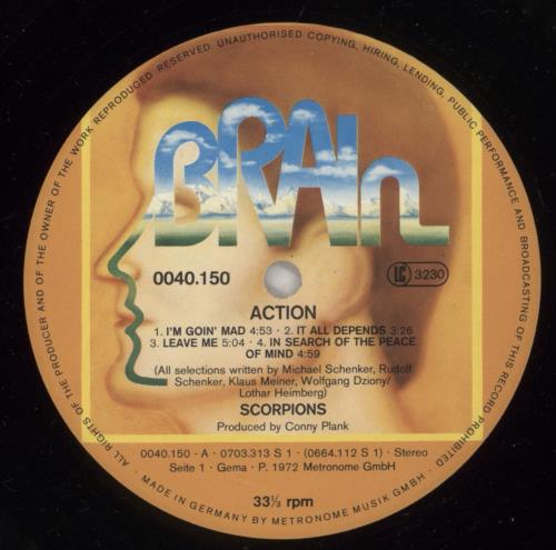 Scorpions Action vinyl LP album (LP record) German SCOLPAC568666