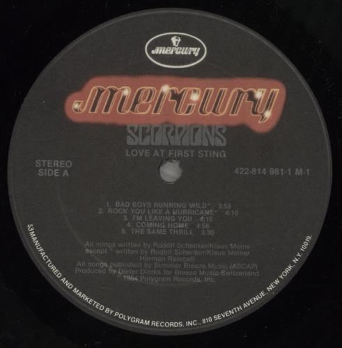 Scorpions Love At First Sting vinyl LP album (LP record) US SCOLPLO889627