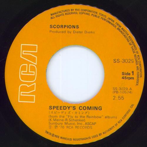 Scorpions Speedy's Coming 7" vinyl single (7 inch record / 45) Japanese SCO07SP810991