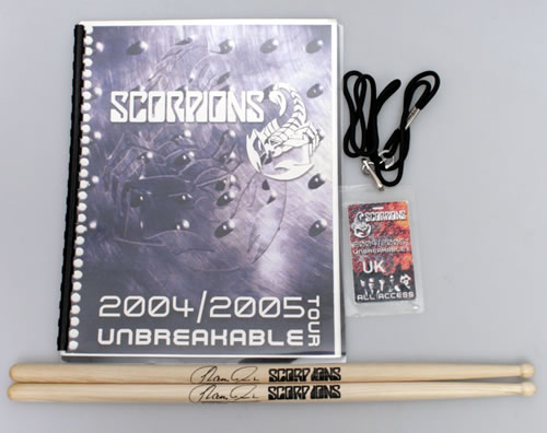 Scorpions Unbreakable Tour - Itinerary, Laminated Pass & Drum Sticks memorabilia UK SCOMMUN551059