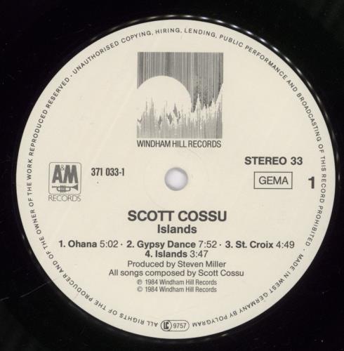 Scott Cossu Islands vinyl LP album (LP record) German UF7LPIS626136