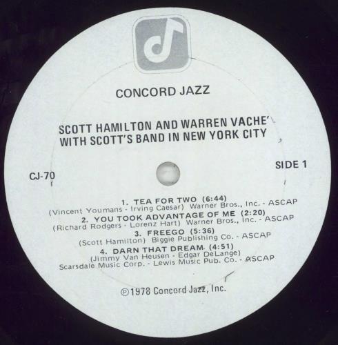Scott Hamilton With Scott's Band In New York City vinyl LP album (LP record) US HM2LPWI511952