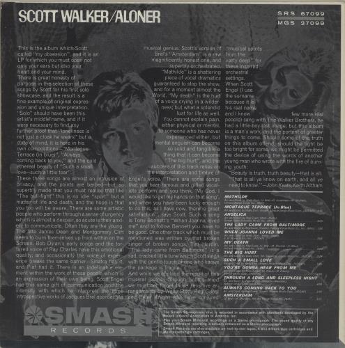 Scott Walker Aloner vinyl LP album (LP record) US SWLLPAL685442