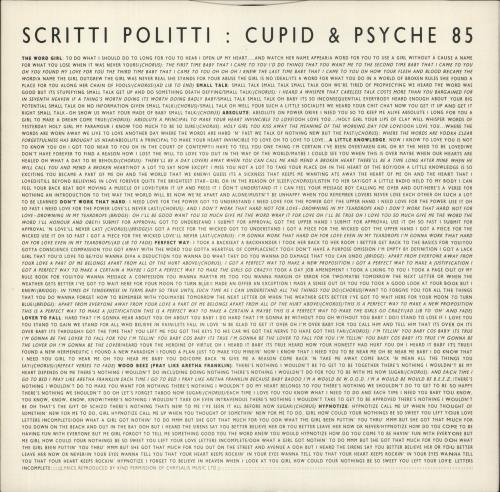 Scritti Politti Cupid & Psyche 85 - Embossed vinyl LP album (LP record) UK SCRLPCU260336