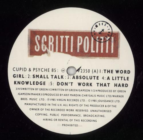 Scritti Politti Cupid & Psyche 85 vinyl LP album (LP record) UK SCRLPCU581346