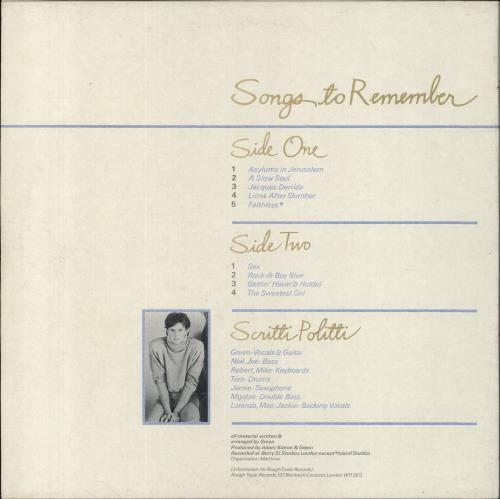 Scritti Politti Songs To Remember - Embossed Sleeve vinyl LP album (LP record) UK SCRLPSO188077