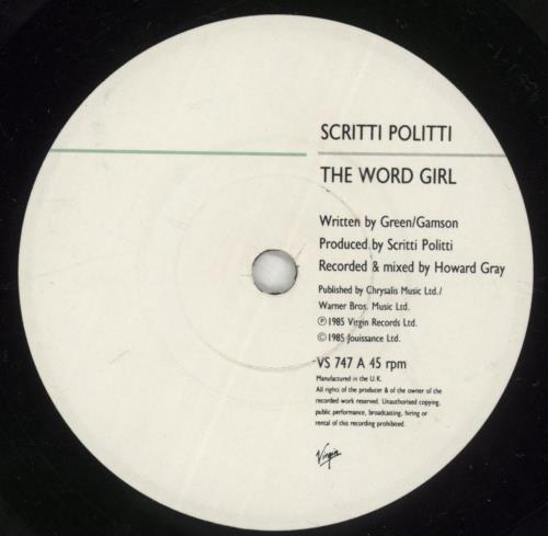 Scritti Politti The Word Girl 7" vinyl single (7 inch record / 45) UK SCR07TH92919