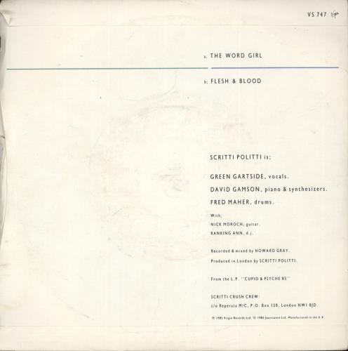 Scritti Politti The Word Girl 7" vinyl single (7 inch record / 45) UK SCR07TH92919