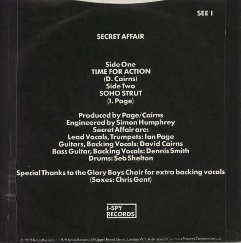 Secret Affair Time For Action - Black sleeve 7" vinyl single (7 inch record / 45) UK AFF07TI81396