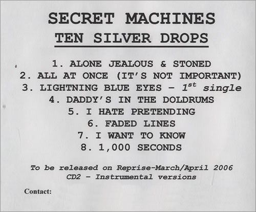 Secret Machines Ten Silver Drops CD-R acetate US SEMCRTE491611