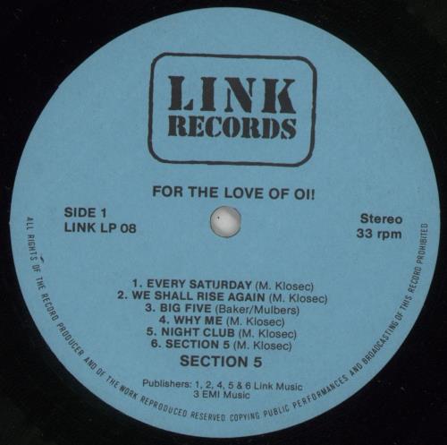 Section 5 For The Love Of Oi! vinyl LP album (LP record) UK 8KCLPFO866544