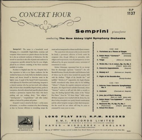 Semprini Concert Hour vinyl LP album (LP record) UK 1N1LPCO660987