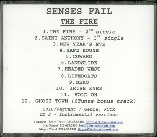 Senses Fail The Fire CD-R acetate US 1SFCRTH533606
