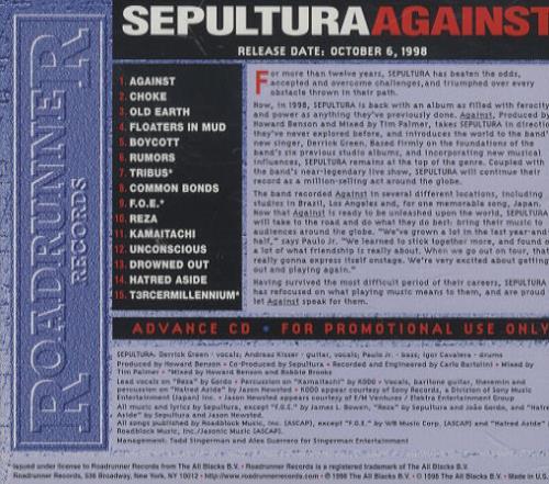 Sepultura Against CD album (CDLP) US SEPCDAG424123