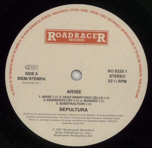 Sepultura Arise - VG vinyl LP album (LP record) Dutch SEPLPAR737151