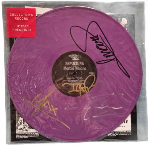 Sepultura Morbid Visions - Purple Vinyl - Autographed vinyl LP album (LP record) US SEPLPMO771012