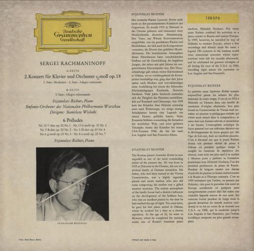 Sergei Rachmaninov Piano Concerto No. 2 In C Minor / 6 Preludes - 3rd vinyl LP album (LP record) UK RL7LPPI761055