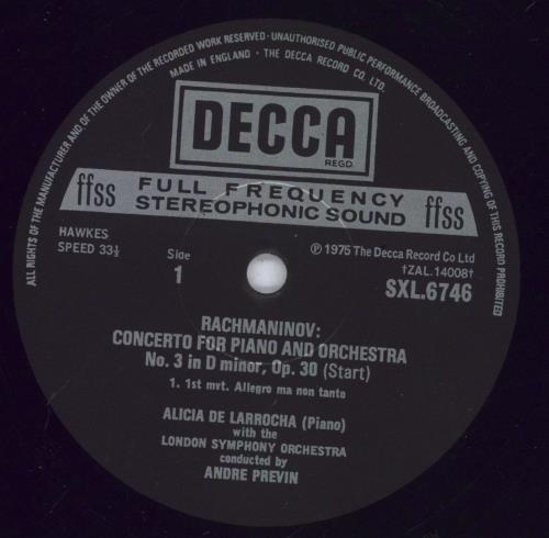 Sergei Rachmaninov Piano Concerto No. 3 in D Minor Op. 30 vinyl LP album (LP record) UK RL7LPPI831438