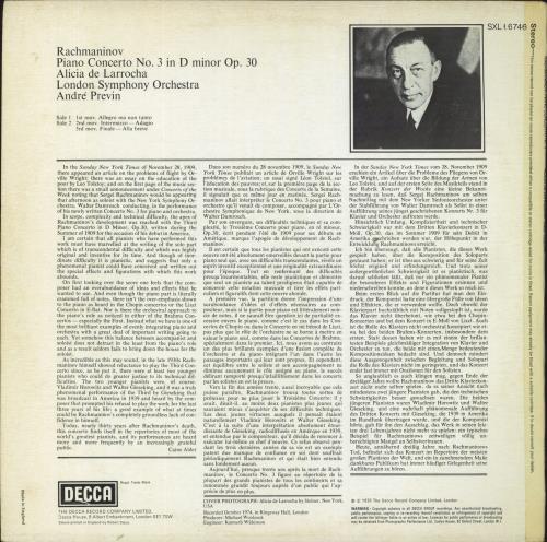 Sergei Rachmaninov Piano Concerto No. 3 in D Minor Op. 30 vinyl LP album (LP record) UK RL7LPPI831438