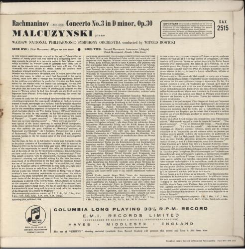 Sergei Rachmaninov Rachmaninov: Piano Concerto No.3 In D Minor vinyl LP album (LP record) UK RL7LPRA861461