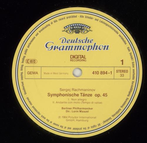 Sergei Rachmaninov Rachmaninov: Symphonic Dances - Symphonisches T�nze - Vocalise - �Aleko�: Intermezzo vinyl LP album (LP record) German RL7LPRA874962
