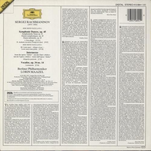 Sergei Rachmaninov Rachmaninov: Symphonic Dances - Symphonisches T�nze - Vocalise - �Aleko�: Intermezzo vinyl LP album (LP record) German RL7LPRA874962