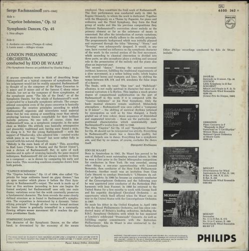 Sergei Rachmaninov Symphonic Dances / Caprice Bohmien vinyl LP album (LP record) UK RL7LPSY751651