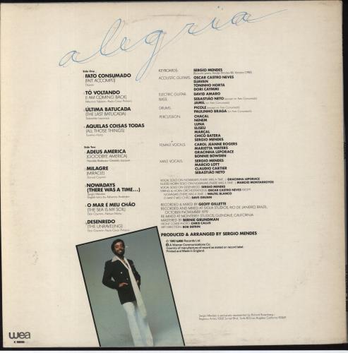 Sergio Mendes Alegria vinyl LP album (LP record) UK RGMLPAL686259