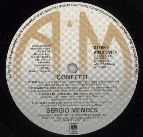 Sergio Mendes Confetti vinyl LP album (LP record) UK RGMLPCO532604