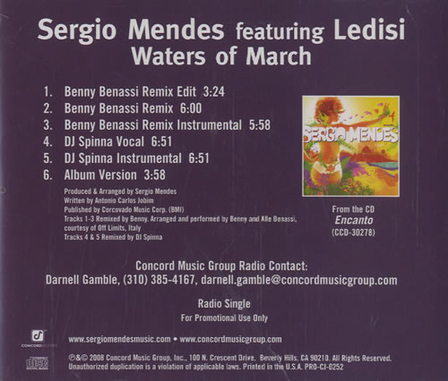 Sergio Mendes Waters Of March CD single (CD5 / 5") US RGMC5WA464472