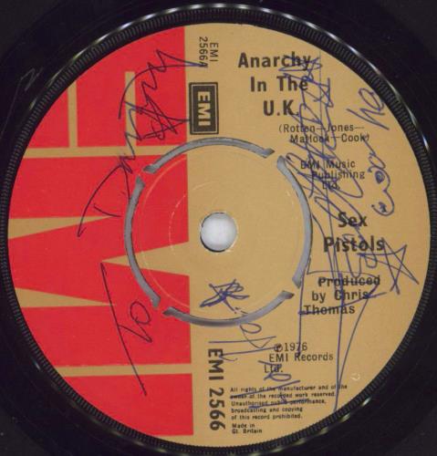 Sex Pistols Anarchy In The U.K. - 1st + Original Black Slv - Autographed 7" vinyl single (7 inch record / 45) UK SEX07AN825876