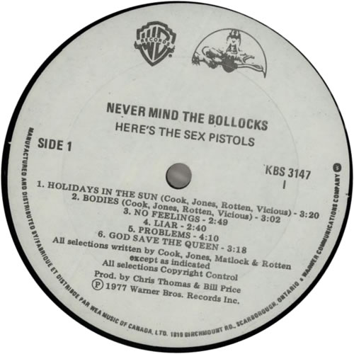 Sex Pistols Never Mind The Bollocks - 2nd vinyl LP album (LP record) Canadian SEXLPNE622886