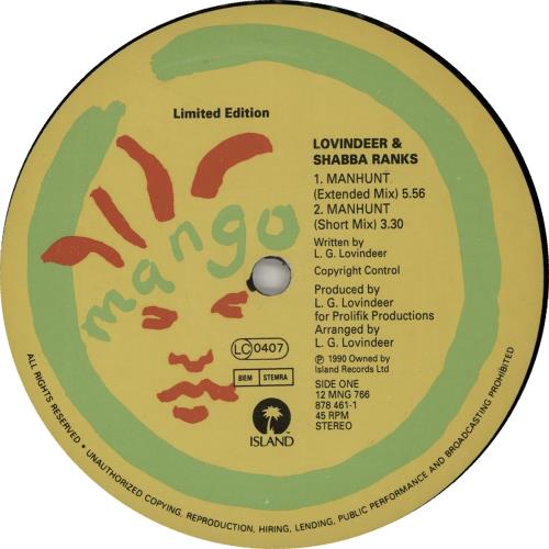 Shabba Ranks Manhunt 12" vinyl single (12 inch record / Maxi-single) UK BBA12MA649760