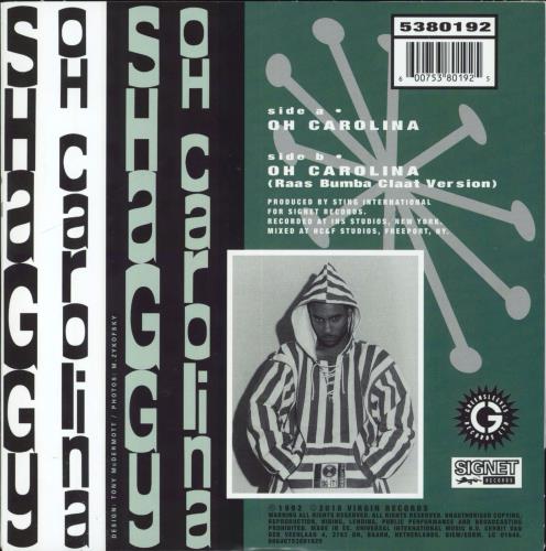 Shaggy Oh Carolina - Green vinyl 7" vinyl single (7 inch record / 45) UK GGY07OH808854