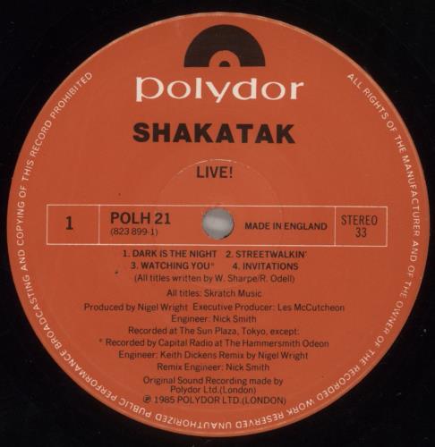 Shakatak Live! vinyl LP album (LP record) UK SKALPLI388438